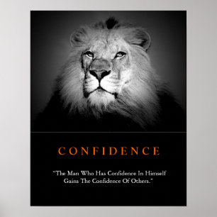 Trendy Motivational Confidence Lion Black White Poster