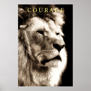 Trendy Motivational Courage Lion Sepia Brown Poster