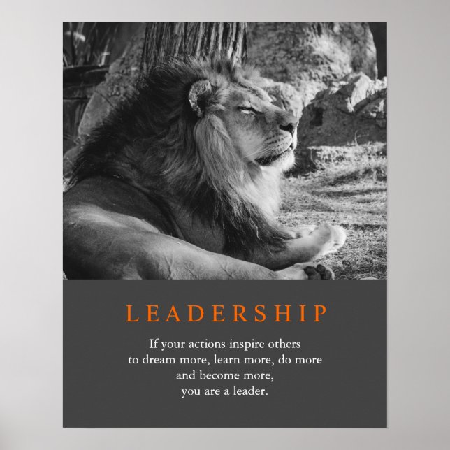 Trendy Motivational Leadership Lion Black & White Poster (Front)