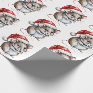 Trendy Mouse with Santa Hat Christmas Wrapping Paper