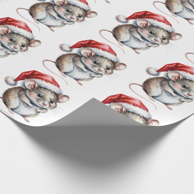 Trendy Mouse with Santa Hat Christmas Wrapping Paper (Corner)