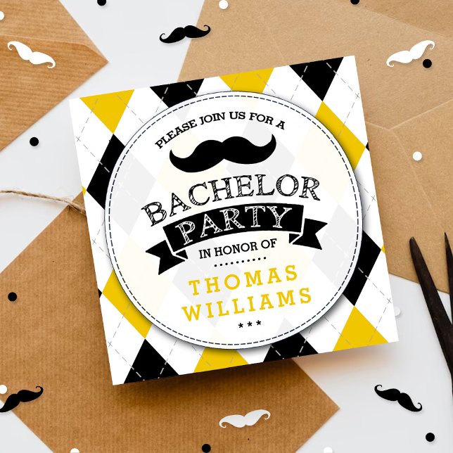 Trendy Moustache Bachelor Party Invitations (Creator Uploaded)