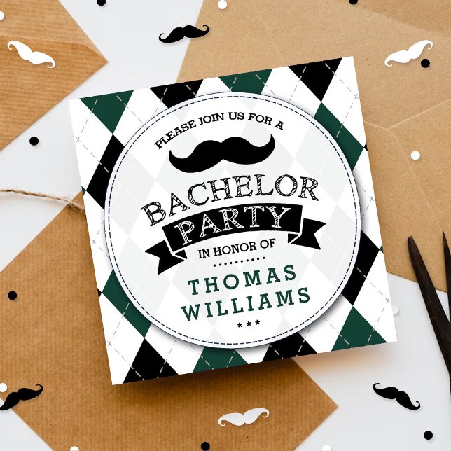 Trendy Moustache Bachelor Party Invitations (Creator Uploaded)