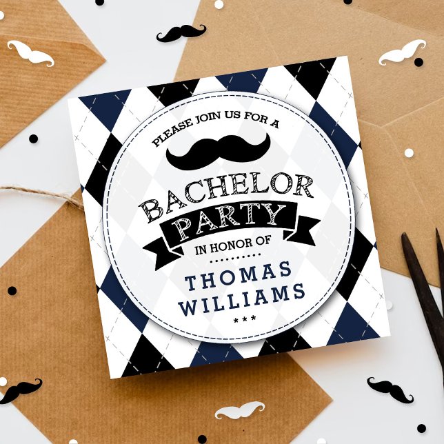 Trendy Moustache Bachelor Party Invitations (Creator Uploaded)
