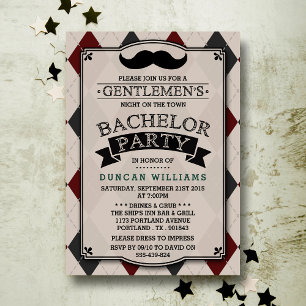 Trendy Moustache Bachelor Party Invitations