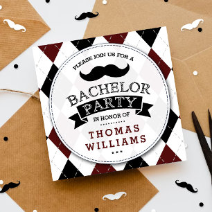 Trendy Moustache Bachelor Party Invitations