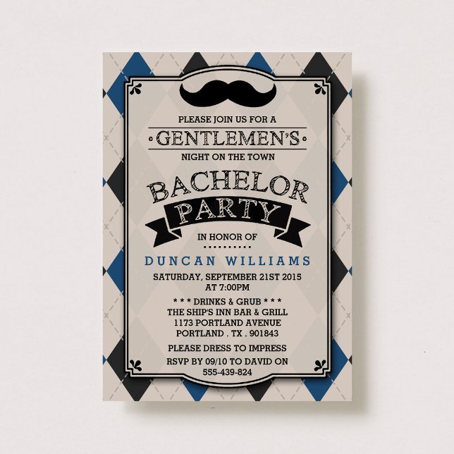 Trendy Moustache Bachelor Party Invitations (Creator Uploaded)