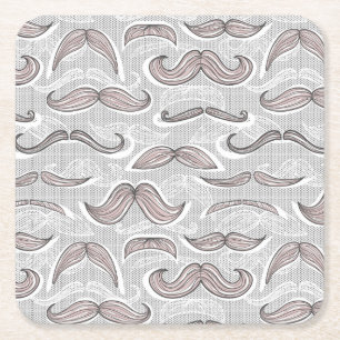 Trendy Moustache Pattern Square Paper Coaster