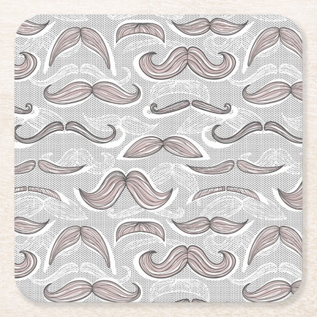 Trendy Moustache Pattern Square Paper Coaster (Front)