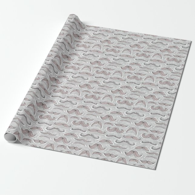 Trendy Moustache Pattern Wrapping Paper (Unrolled)