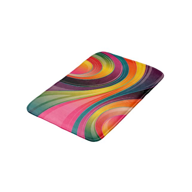 Trendy Multi Colour Abstract Whirl Design Bath Mat (Angled)