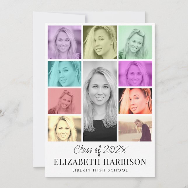 Trendy Multi-Colour Photo Collage Graduation Announcement (Front)