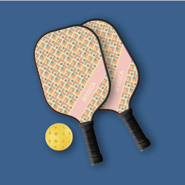 Trendy MultiColor Geometric Pattern Pink Personal Pickleball Paddle (Creator Uploaded)
