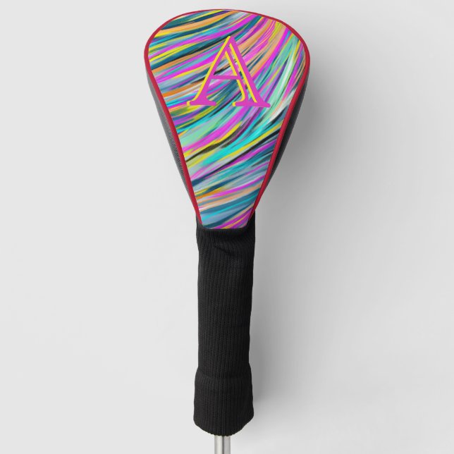 Trendy Multicolor Neon Psychedelic Monogram Golf Head Cover (Front)