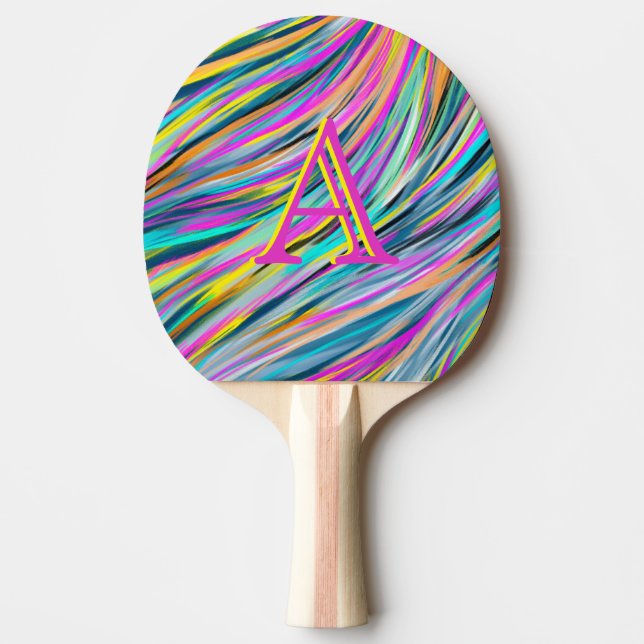 Trendy Multicolor Neon Psychedelic Monogram Ping Pong Paddle (Front)