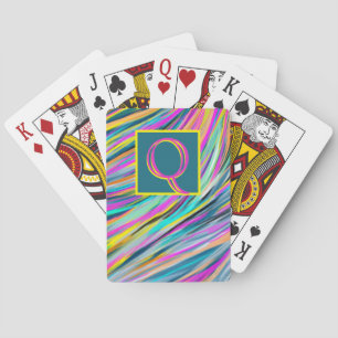 Trendy Multicolor Neon Psychedelic Monogram Pink Playing Cards