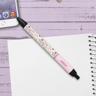Trendy Multicolor Wild spring Flowers Floral Girly Black Ink Pen