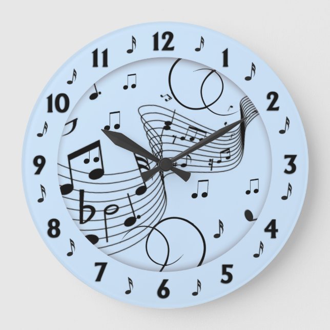 Trendy Music Design Blue Large Clock (Front)