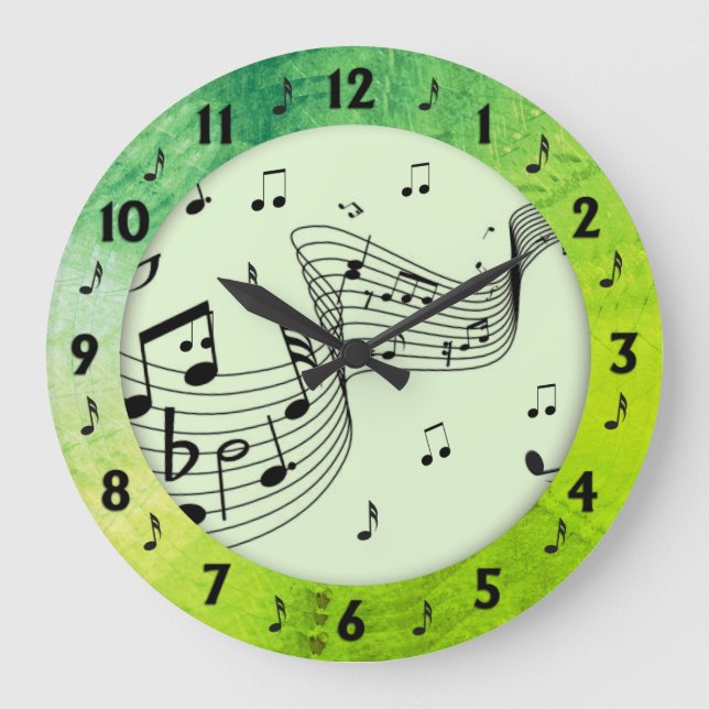 Trendy Music Green Round Wall Large Clock (Front)