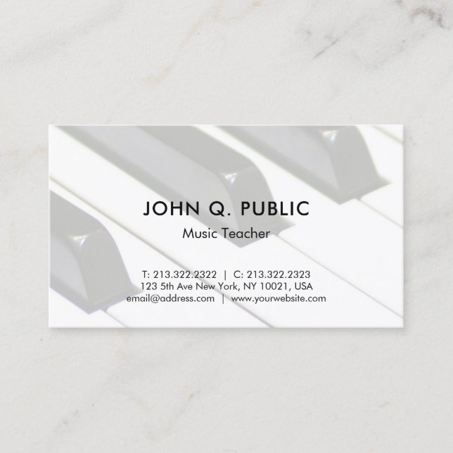 Trendy Music Piano Teacher Professional Elegant Business Card (Front)