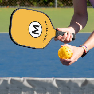 Trendy Mustard Monogram Initial Name Pickleball Paddle