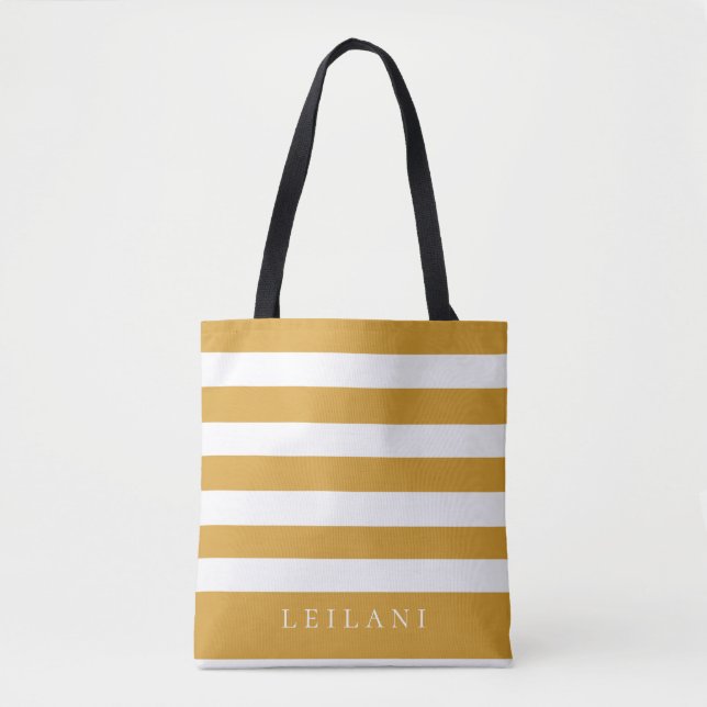 Trendy Mustard Yellow Stripe Pattern Tote Bag (Front)