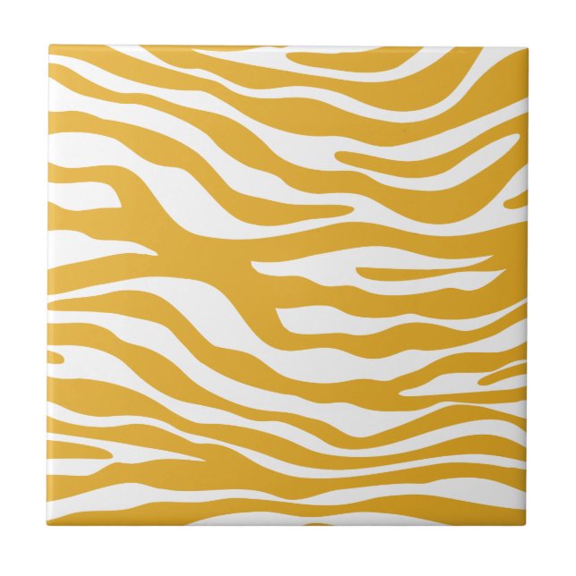 Trendy Mustard Yellow Zebra Print Pattern Ceramic Tile (Front)
