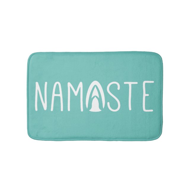 Trendy Namaste Yoga Green and White Bath Mat (Front)