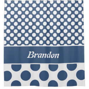 Trendy Name Blue & White Polka Dot Pattern Shower Curtain