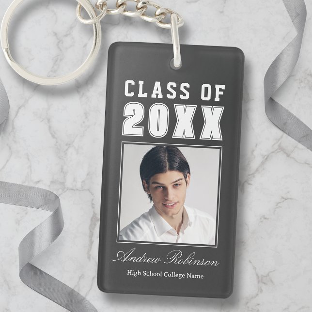 Trendy Name Class Of Charcoal Grey Graduate Photo Key Ring (Creator Uploaded)