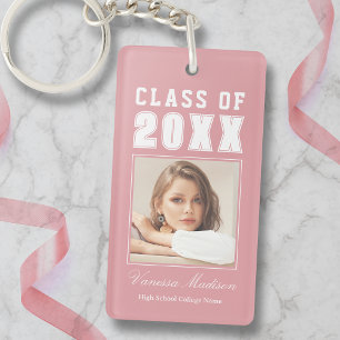 Trendy Name Class Of Pink Blush Graduate Photo Key Ring