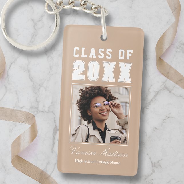 Trendy Name Class Of Taupe Beige Graduate Photo Key Ring (Creator Uploaded)
