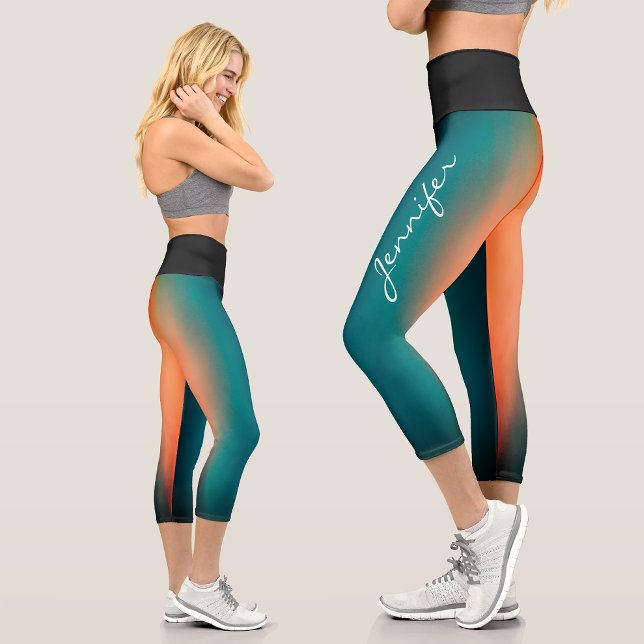 Trendy Name Dark Teal To Orange  Gradient Capri Leggings (Creator Uploaded)