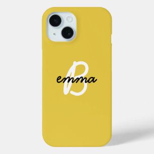 Trendy Name   Mustard Yellow Modern Initial iPhone 15 Case