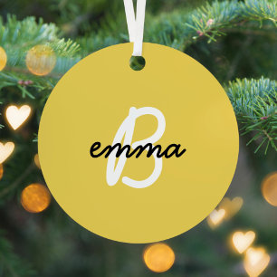 Trendy Name Mustard Yellow Modern Initial Metal Tree Decoration