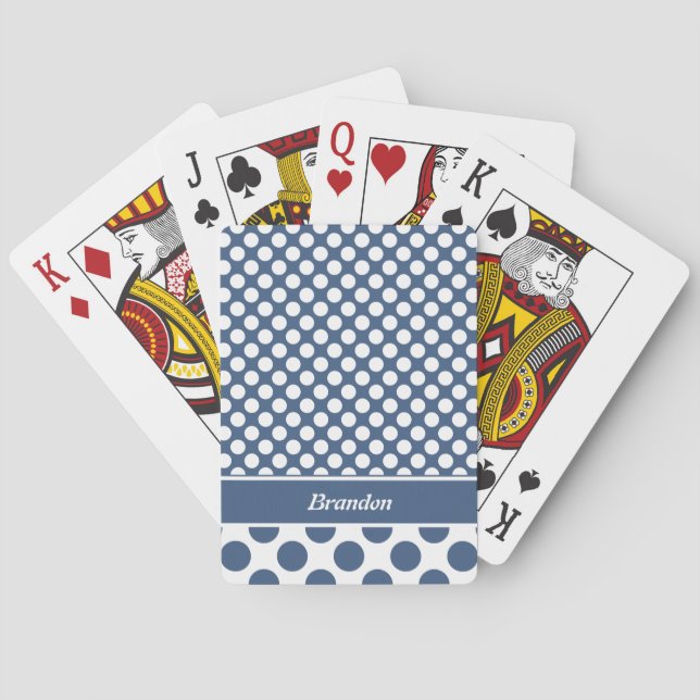 Trendy Named Blue Polka Dot Pattern Playing Cards (Back)