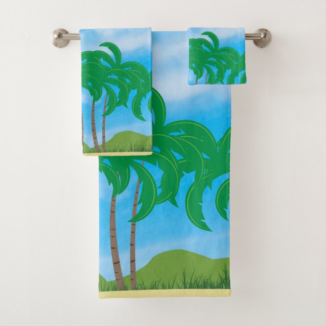 Trendy Nature Blue Sky White Clouds Template Bath Towel Set (Insitu)