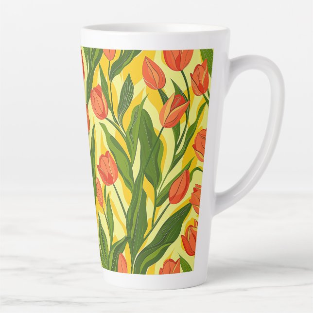 Trendy Nature Floral Garden Summer Pattern Tulip Latte Mug (Right)