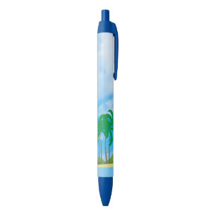 Trendy Nature Green Palms Blue Sky White Clouds Ink Pen