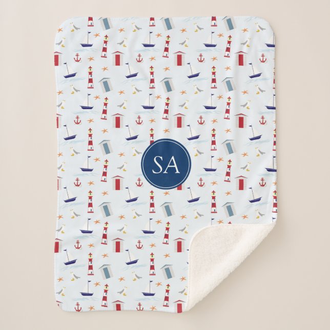 Trendy Nautical Baby Sherpa Blanket (Front)