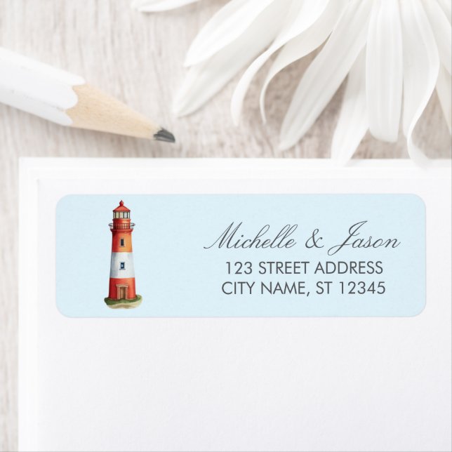 Trendy Nautical Lighthouse Wedding Return Address  Label (Insitu)
