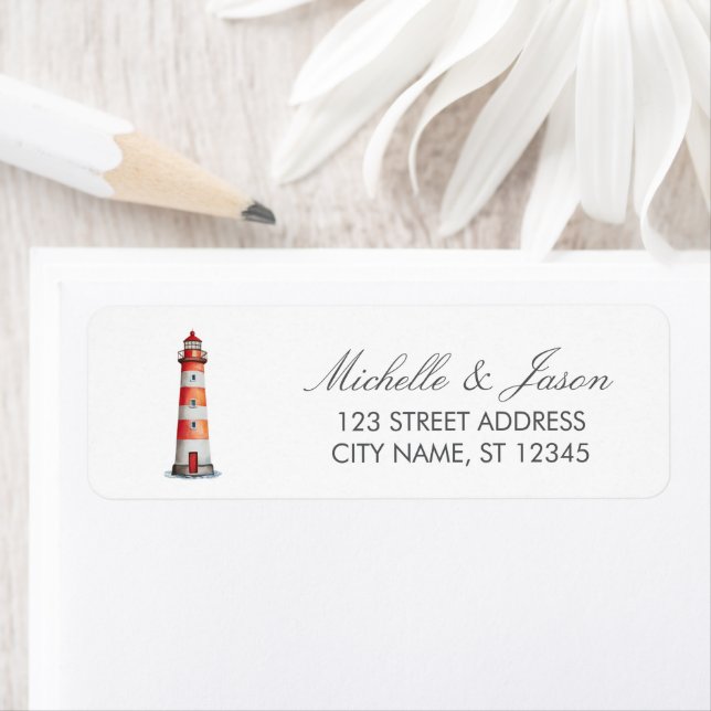 Trendy Nautical Lighthouse Wedding Return Address  Label (Insitu)