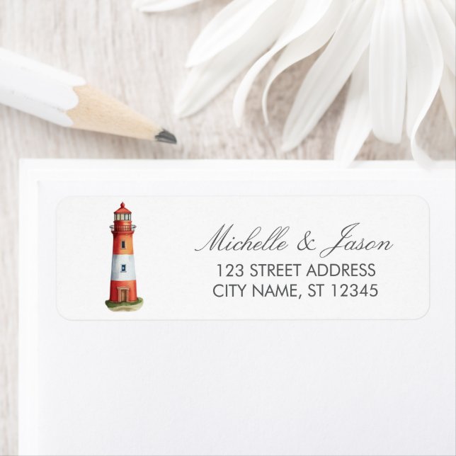 Trendy Nautical Lighthouse Wedding Return Address  Label (Insitu)
