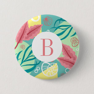 Trendy Nautical Seashells Seaweed    Monogram 6 Cm Round Badge