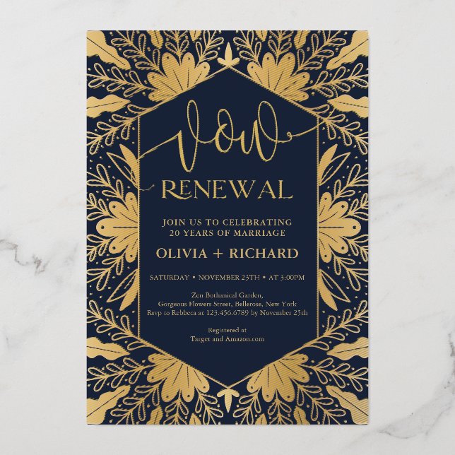 Trendy navy and real gold foil vow renewal (Front)