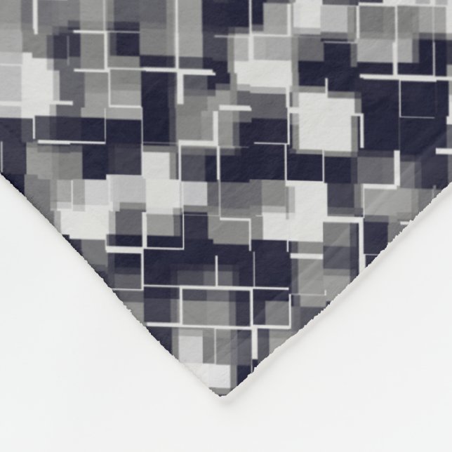 Trendy Navy Black White Grey Abstract Pattern Fleece Blanket (Corner)