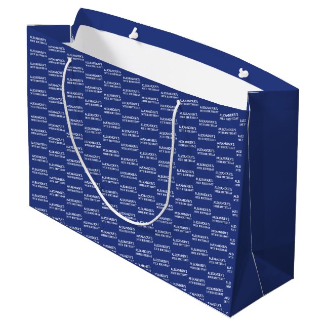 Trendy Navy blue 30th Birthday Name Large Gift Bag (Back Angled)