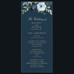 trendy navy blue and gold wedding program<br><div class="desc">A floral theme with watercolor navy and light blue flowers. You can personalise the text and colours on this wedding program.</div>