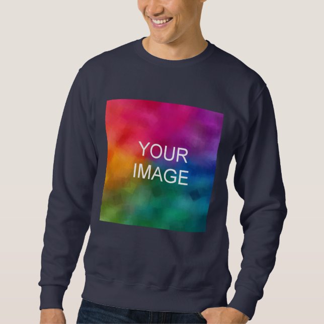 Trendy Navy Blue Custom Add Image Logo Sweatshirt (Front)