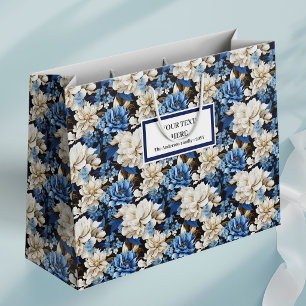Trendy Navy Blue Floral Stylish Gift Bag